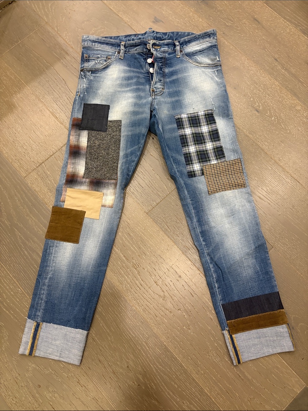 DSQUARED2 Light Blue Jeans with Multi-Panel Patchwork